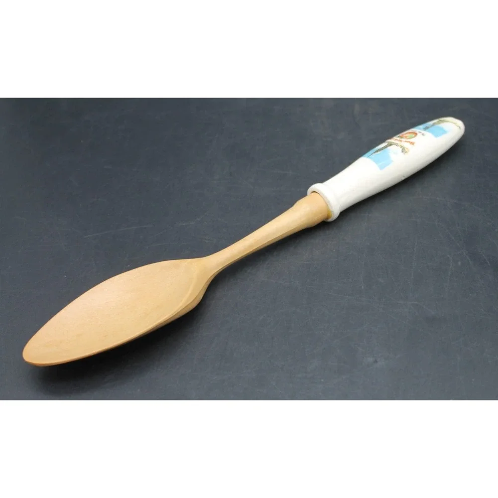 Vintage NYC  Wooden Serving Spoon Ceramic Handle Big Apple Statue of Liberty